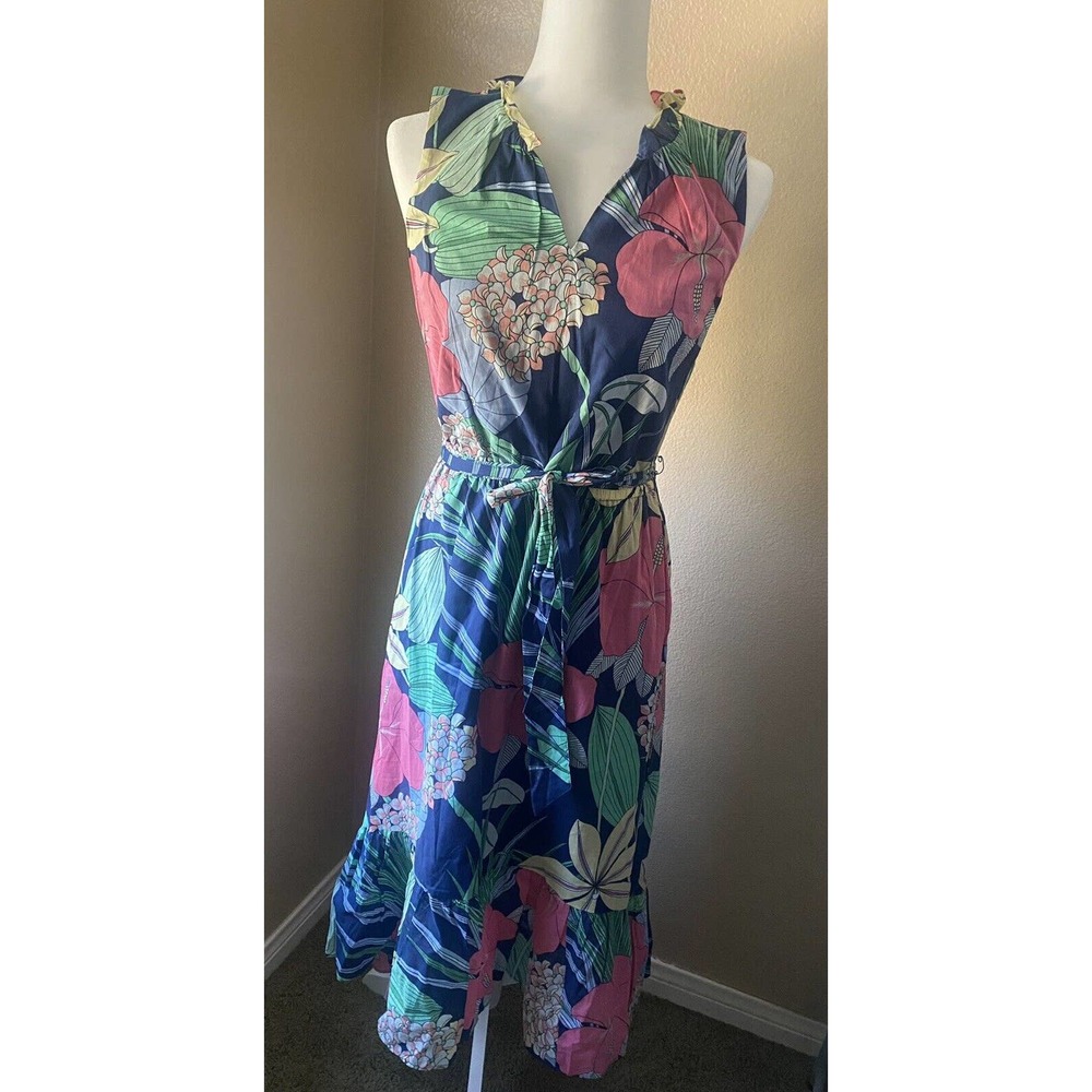 NWT Talbots Hibiscus Tropical Floral Print Midi Maxi Dress Size 4P Blue Pink - Picture 3 of 6